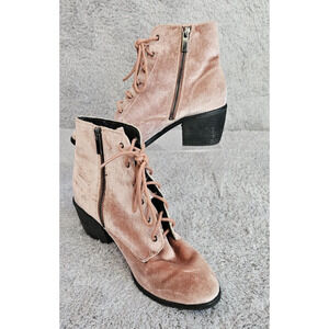 Dolce Vita Womens Velvet Lace Up Bardot Ankle‎ Boots Rose Pink Size 7.5